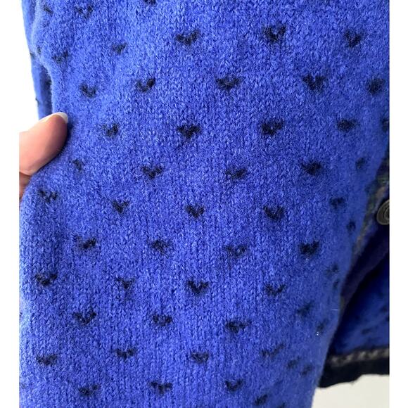 Vintage Tally Ho Blue Thick Wool Floral Button Up High Neck Patterned Sweater S - Picture 5 of 8